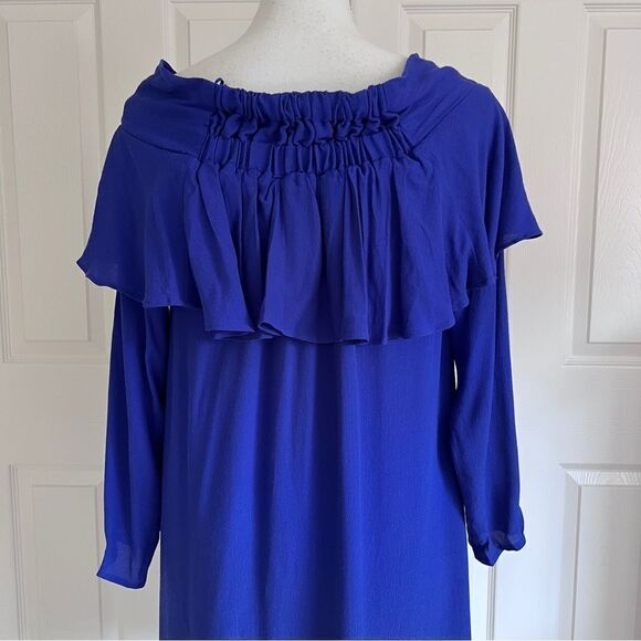 19 Cooper Boat Neck Off Shoulder Rayon Mini Dress Blue Small NWT - Picture 5 of 7